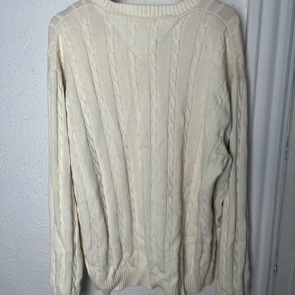 Tommy Hilfiger Cream Crewneck Cable Knit Sweater - Picture 2 of 6